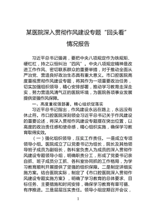 某医院深入贯彻作风建设专题“回头看”情况报告