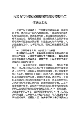市粮食和物资储备局违规吃喝专项整治工作进展汇报