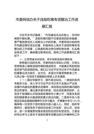 市委网信办关于违规吃喝专项整治工作进展汇报