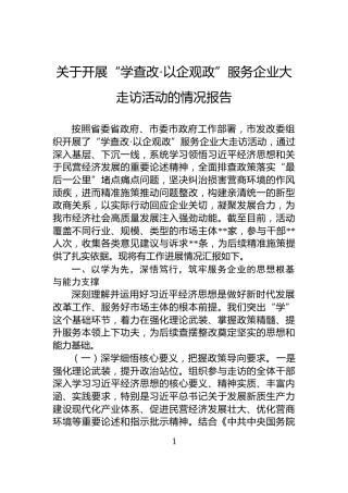 关于开展“学查改·以企观政”服务企业大走访活动的情况报告