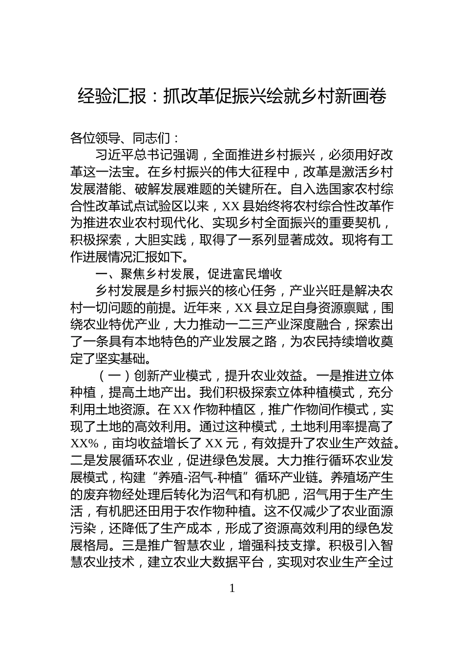 经验汇报：抓改革促振兴绘就乡村新画卷_第1页