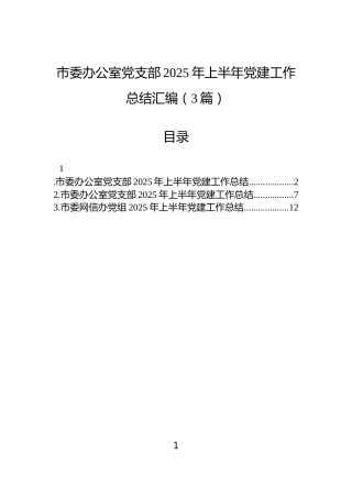 市委办公室党支部2025年上半年党建工作总结汇编（3篇）