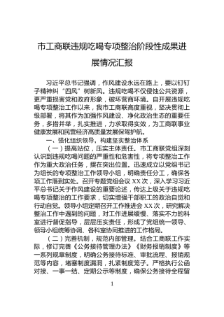 市工商联违规吃喝专项整治阶段性成果进展情况汇报