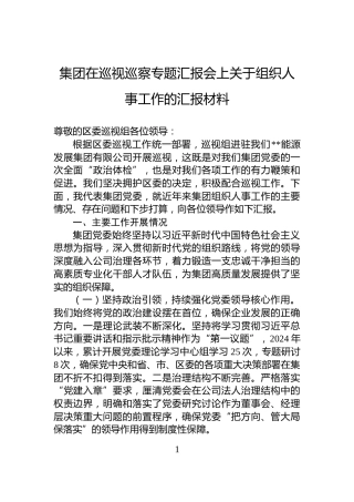 集团在巡视巡察专题汇报会上关于组织人事工作的汇报材料