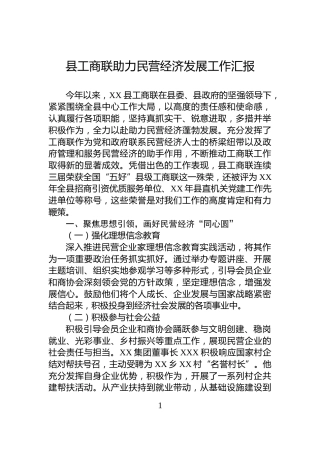 县工商联助力民营经济发展工作汇报