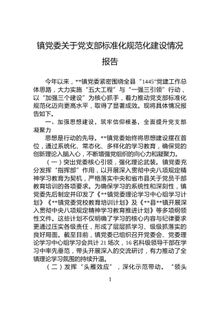 镇党委关于党支部标准化规范化建设情况报告