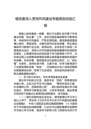 镇党委深入贯彻作风建设专题典型经验汇报