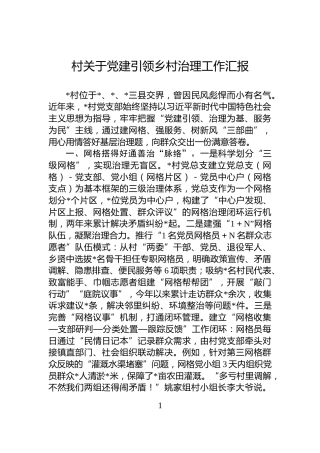 村关于党建引领乡村治理工作汇报