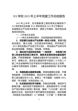 XX学校2025年上半年党建工作总结报告