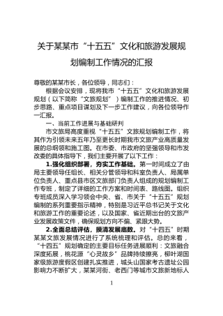 关于某某市“十五五”文化和旅游发展规划编制工作情况的汇报