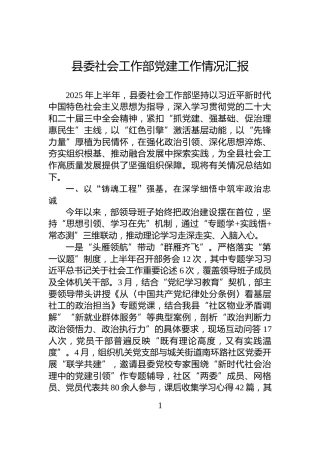 县委社会工作部党建工作情况汇报