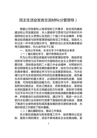 民主生活会发言交流材料(分管领导）