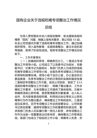 国有企业关于违规吃喝专项整治工作情况总结