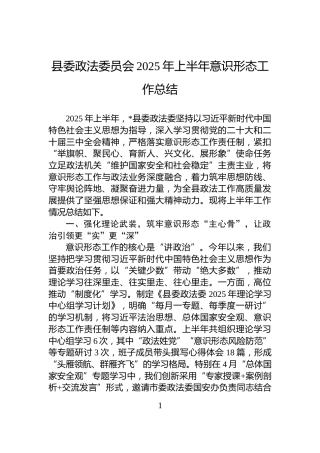 县委政法委员会2025年上半年意识形态工作总结