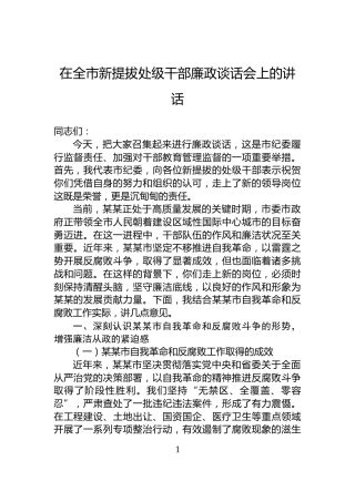 在全市新提拔处级干部廉政谈话会上的讲话