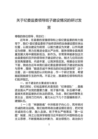 关于纪委监委领导班子建设情况的研讨发言