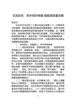 交流发言：筑牢组织根基+赋能高质量发展