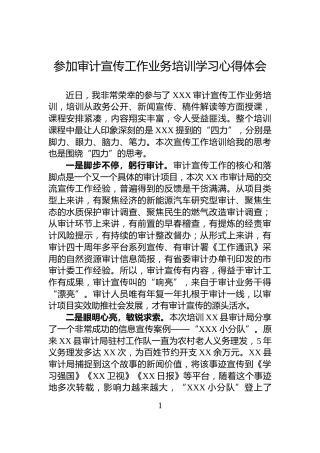 参加审计宣传工作业务培训学习心得体会