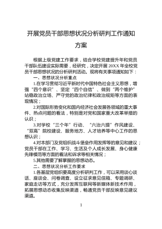 开展党员干部思想状况分析研判工作通知方案