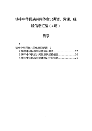 铸牢中华民族共同体意识讲话、党课、经验信息汇编（4篇）