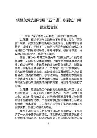 镇机关党支部对照“五个进一步到位”问题查摆台账