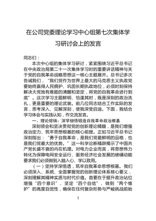 在公司党委理论学习中心组第七次集体学习研讨会上的发言