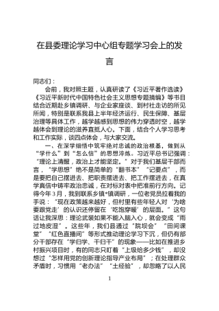 在县委理论学习中心组专题学习会上的发言