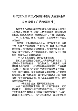 形式主义官僚主义突出问题专项整治研讨发言提纲（广告牌匾事件）
