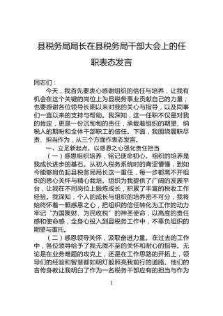 县税务局局长在县税务局干部大会上的任职表态发言