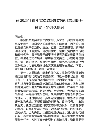 在2025年青年党员政治能力提升培训班开班式上的讲话提纲
