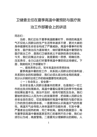 卫健委主任在夏季高温中暑预防与医疗救治工作部署会上的讲话