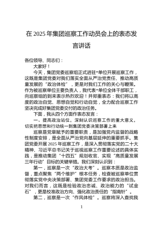 在2025年集团巡察工作动员会上的表态发言讲话
