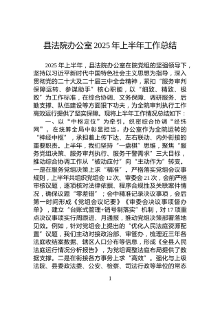 县法院办公室2025年上半年工作总结