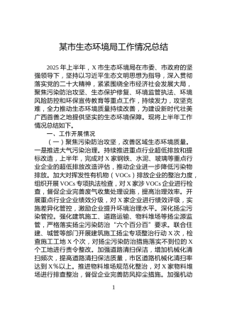 某市生态环境局工作情况总结