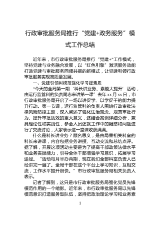 行政审批服务局推行“党建+政务服务”模式工作总结