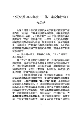 公司纪委2025年度“三化”建设年行动工作总结