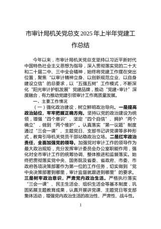 市审计局机关党总支2025年上半年党建工作总结