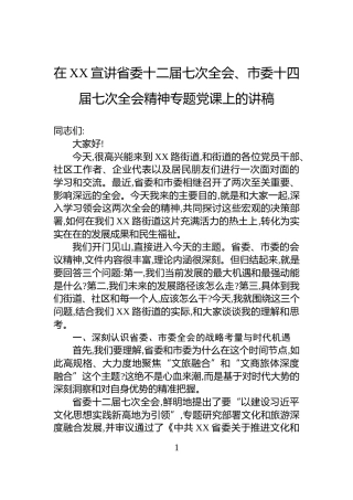 在XX宣讲省委十二届七次全会、市委十四届七次全会精神专题党课上的讲稿