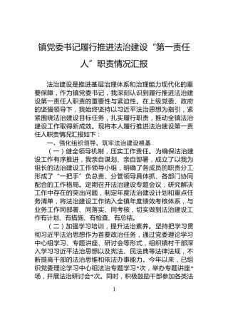 镇党委书记履行推进法治建设“第一责任人”职责情况汇报