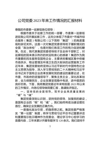 公司党委2023年来工作情况的汇报材料