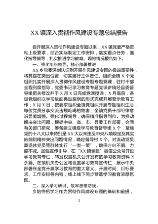 XX镇深入贯彻作风建设专题总结报告