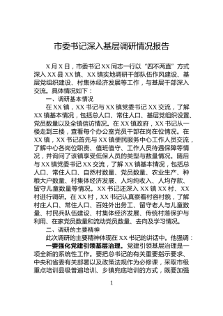 市委书记深入基层调研情况报告