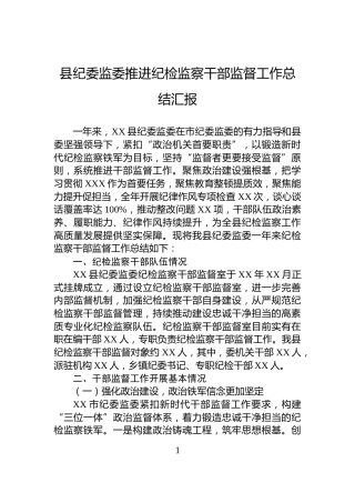 县纪委监委推进纪检监察干部监督工作总结汇报