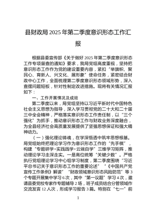 县财政局2025年第二季度意识形态工作汇报