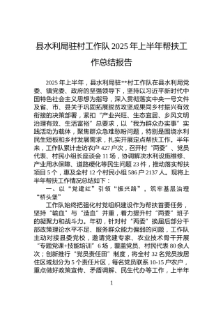 县水利局驻村工作队2025年上半年帮扶工作总结报告