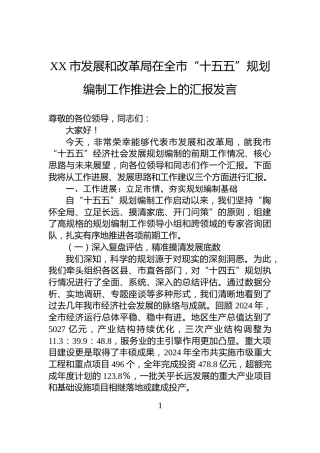 XX市发展和改革局在全市“十五五”规划编制工作推进会上的汇报发言