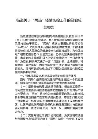 街道关于“两热”疫情防控工作的经验总结报告