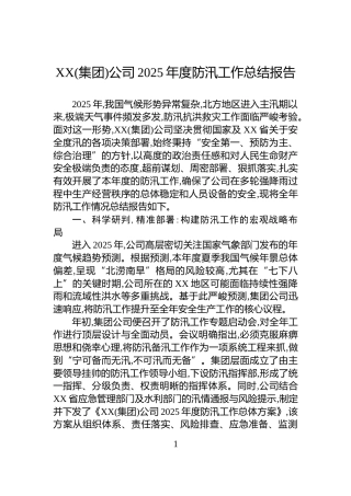 XX(集团)公司2025年度防汛工作总结报告
