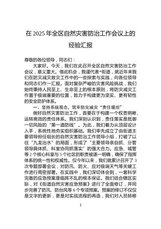 在2025年全区自然灾害防治工作会议上的经验汇报