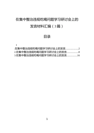 在集中整治违规吃喝问题学习研讨会上的发言材料汇编（3篇）